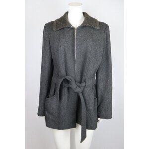 VINTAGE MDP MARIO DE PINTO - WOMEN'S GRAY WOOL BLEND BELTED COAT - SIZE